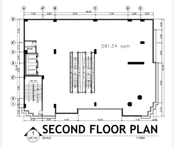 Second floor plan, 591.54 square meters