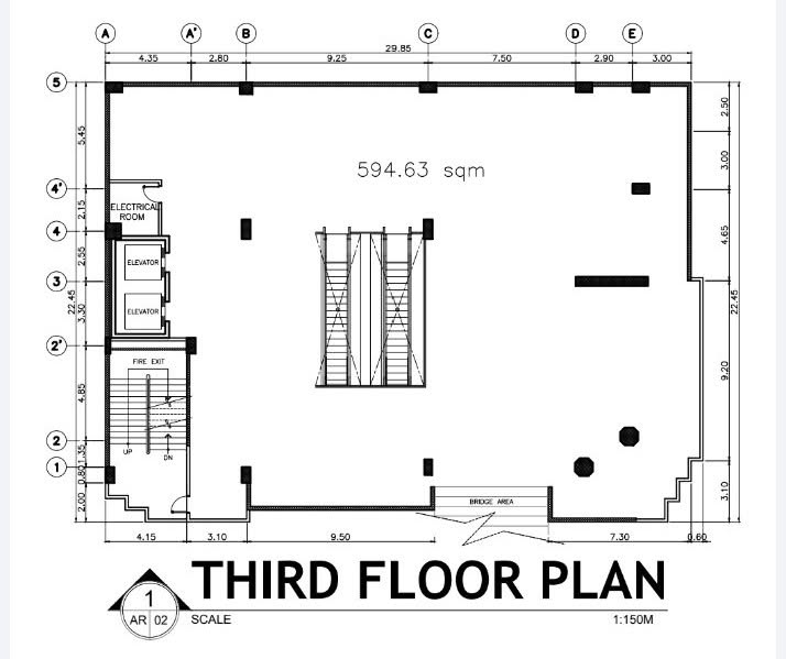 Third floor plan, 594.63 square meters