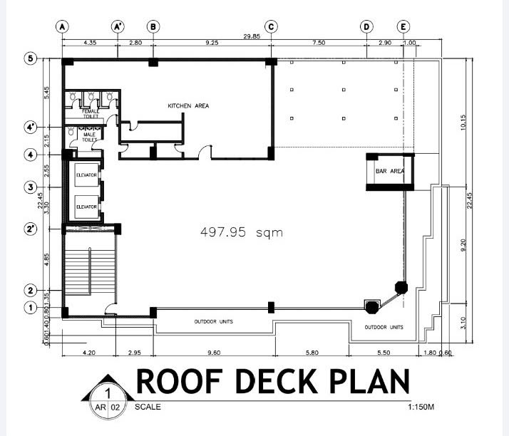 Roof deck plan, 497.95 square meters